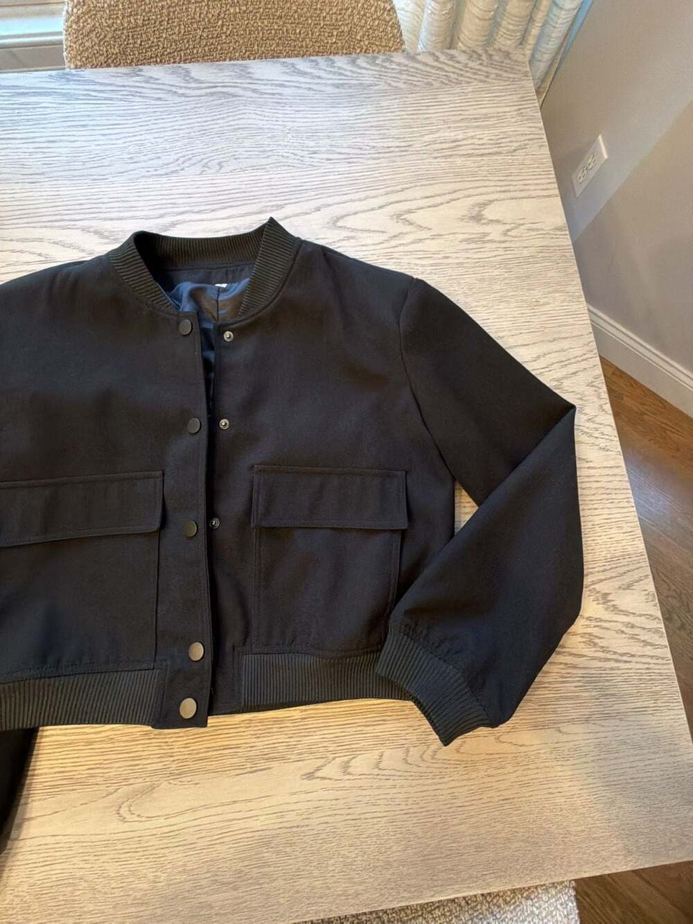Unbranded Black Bomber Jacket Size S Snap Front Flap Pockets